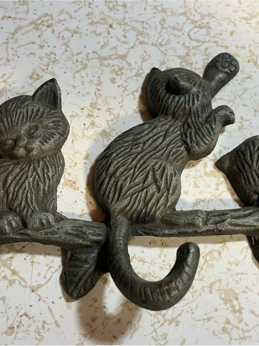 Grey Cast Iron Cat Wall Hook Rack